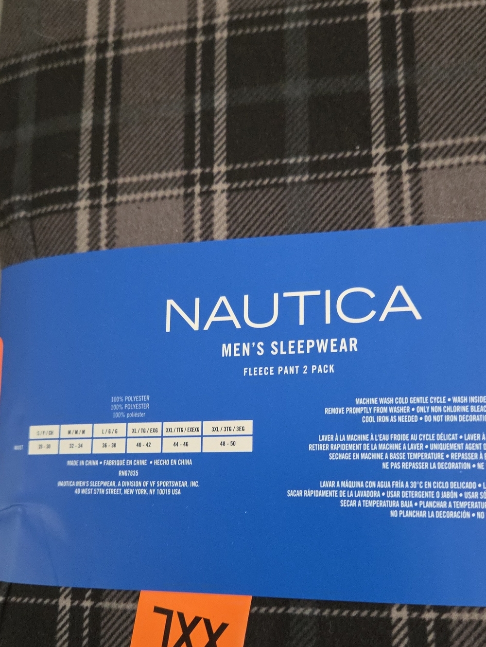 Nautica Men's Fleece Sleep Pants 2-Pack - Black & Gray with Red Accent (XXL) - Picture 2 of 4